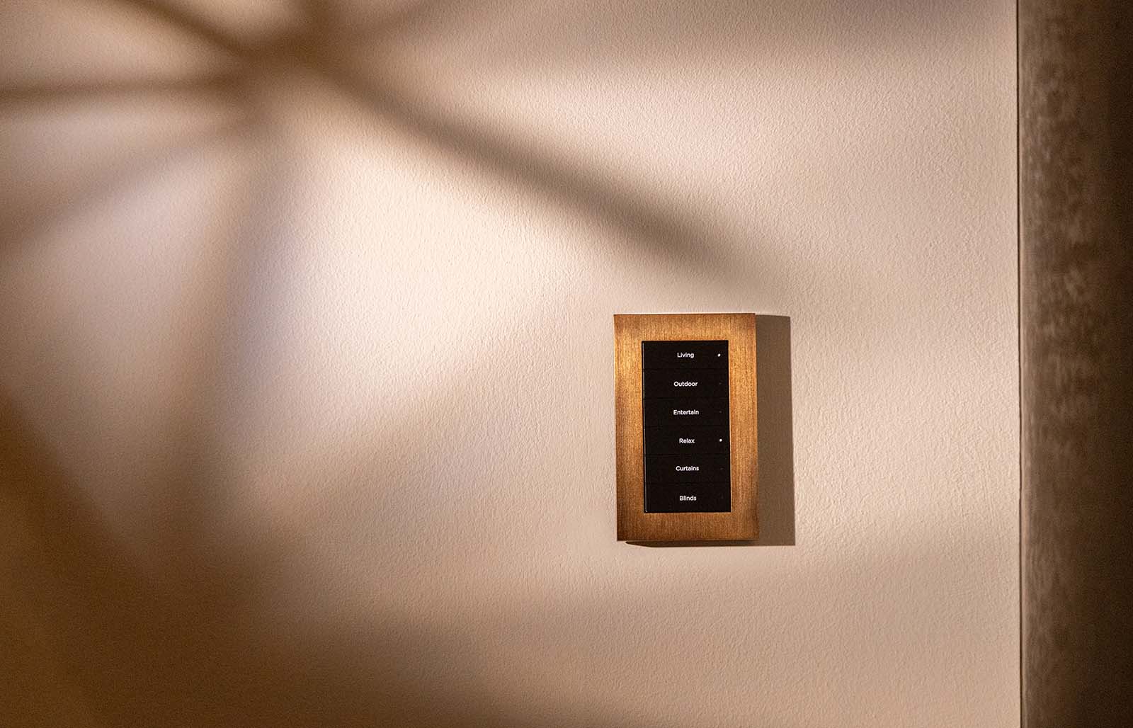 Control4 touch panel on wall above light switches