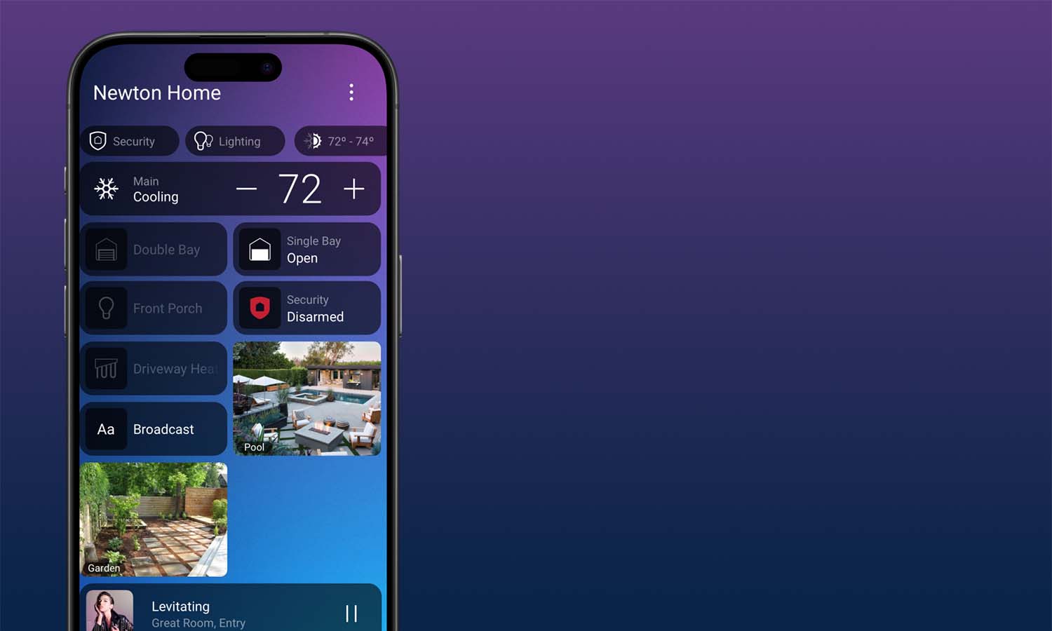 Touch Panel with control4 interface on blue background